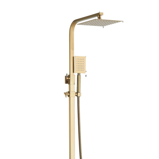 Douche Set – Regendouche – Handdouche – Badkamerkraan – Douchekraan – Geborsteld Goud – Vierkante 20,32 cm Hoofddouche – Verstelbare Handdouche & Enkelhendel