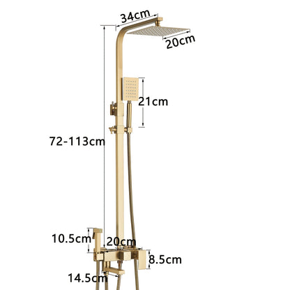 Brushed Golden Bathroom Shower Set - 20.32 cm Square Rainfall Shower Head & Adjustable Height Handheld Shower with Single Handle Control, Wall-Mounted Bath Faucet Kit, Modern Luxury Brass/ Stainless Steel Construction (No Ele