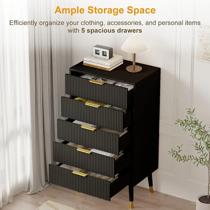 Ladekast 5 Lades – Ladekasten – Dressoir – Opbergkast – Nachtkastje – Zwart MDF – Compact 60x40x105 cm – Modern Minimalistisch Design
