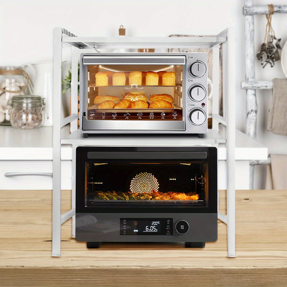 Uittrekbare Keukenkast – Keukenrek – Magnetronrek – Opbergrek – Dubbeldeks Kast – Vrijstaand – Stevig Metaal – Compact Design 64x36,5x78 cm – Witte Afwerking