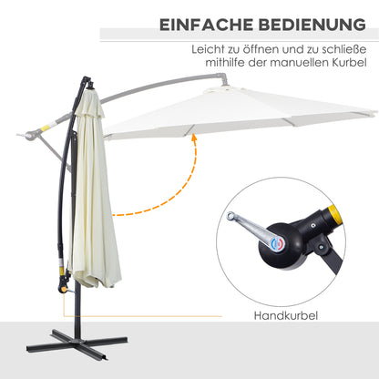 Parasol – Tuinparasol – Zonnescherm – Buitenparasol – Terrasparasol – Crèmekleurig – Diameter 3 Meter – Stalen Frame – Handmatige Kurkbediening