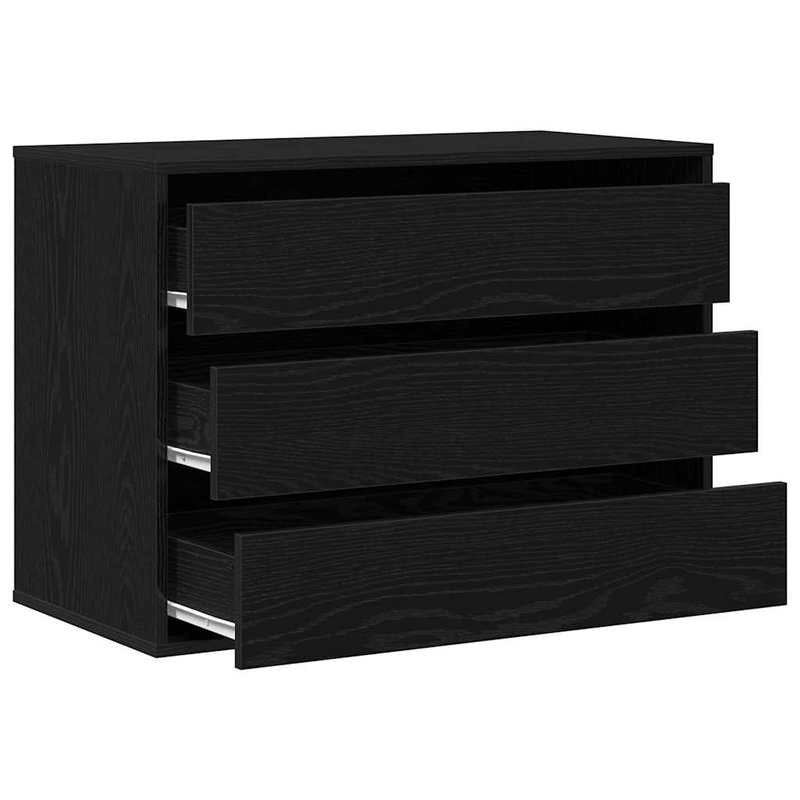 Modern Minimalist Black Oak Wooden Chest of Drawers - 80cm Height x 41cm Width x 58cm Depth, Lockable Storage Cabinet with Smooth Sliding Drawers, Floor-Standing Organizer for Bedroom, Living Room & Home Office, Space-Saving