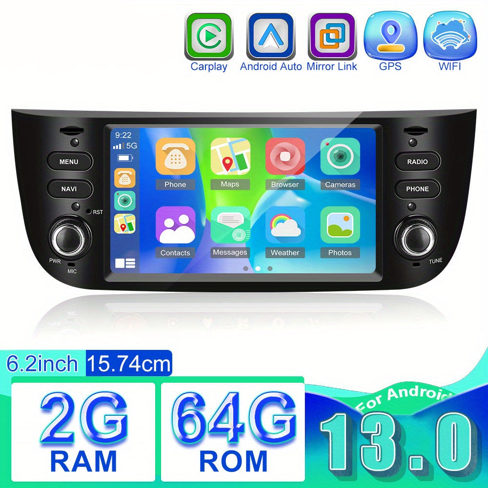 Autoradio – Multimedia Systeem – Car Stereo – Navigatiesysteem – Android Radio – 6,2 Inch HD Scherm – Android 13 Besturingssysteem – WiFi & CarPlay Zonder Camera en Microfoon