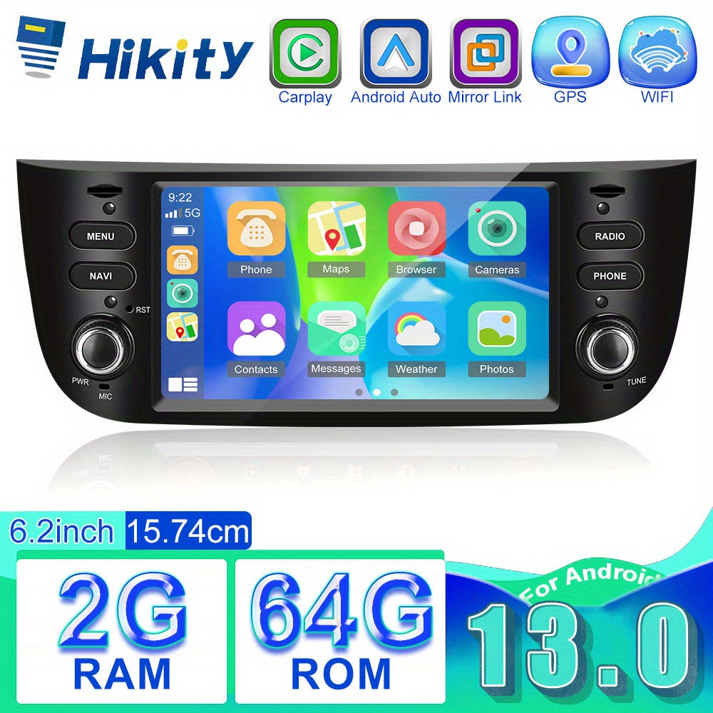 Hikity [2+64G] for Android 13 Car Stereo Radio 15.75cm HD Screen Autoradio for Fiat Punto (2010-2016)/Linea (2012-2015) Support Carplay,, WiFi, GPS, Voice Control, Backup Camera