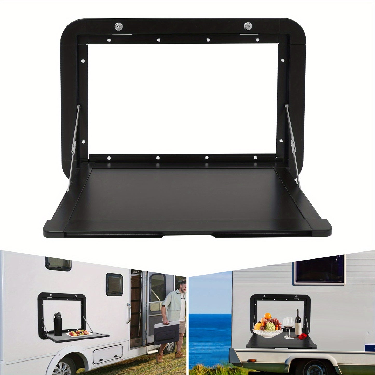 Inklapbare Tafel Camper – Opklapbare Picknicktafel – Wandtafel – Kampeertafel – Opvouwbare Eettafel – Aluminium – Dubbel Slot – 60x36 cm – Mat Zwart