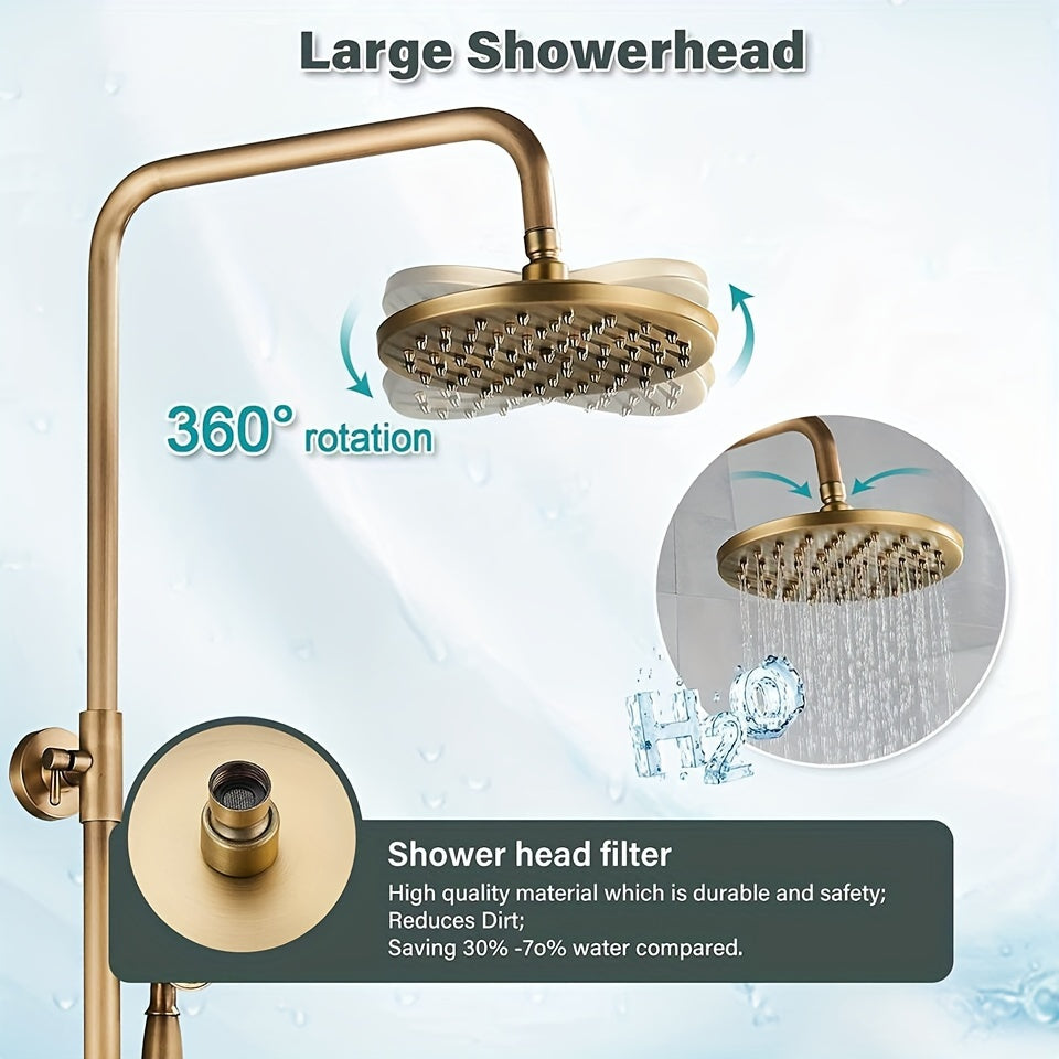 Antiek Messing Doucheset – Regendouche – Handdouche – Douchekop – Wanddouche – 20 cm Regenkop – Olie-Gewreven Afwerking