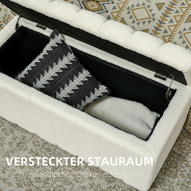 Opbergbank – Zitbank – Opbergbank – Opbergbox – Halbank – Gestoffeerd – 120 kg Draagkracht – 102x45x46 cm Crème