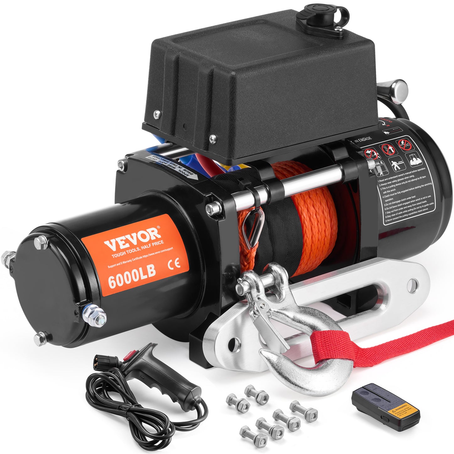 Elektrische Lier – Winch – Takel – Kabellier – Draadloze Afstandsbediening – 2721,6 kg Trekkracht – Waterdicht IP55 Synthetisch Touw