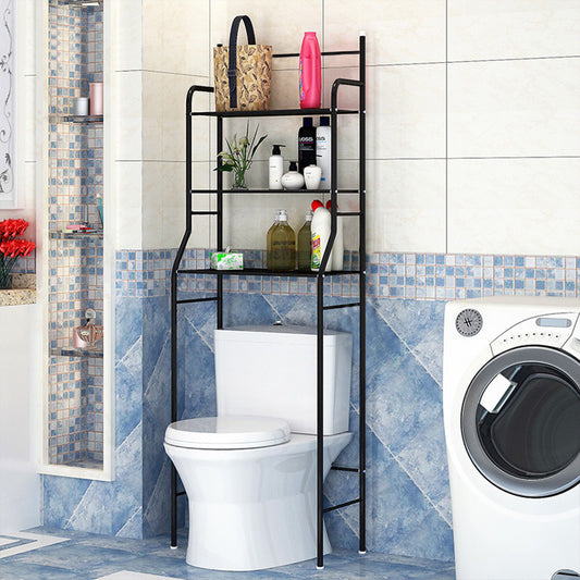 Opbergrek Badkamer – Badkamerkast – Toiletkast – Opbergkast – Rek Voor Boven Toilet – Zwart – 3-laags – 55 x 26 x 165 cm – Metalen Frame – Ruimtebesparend Design