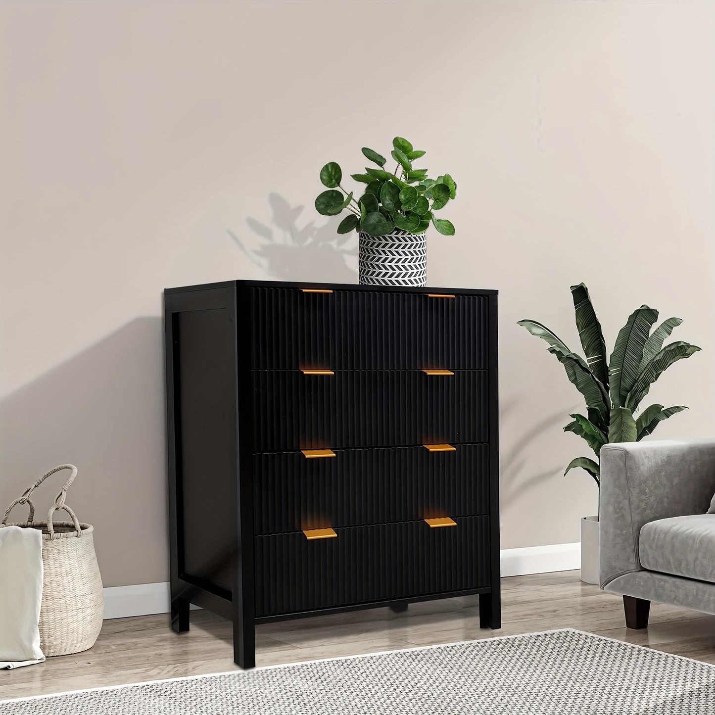 Ladekast – Commode – Kast – Dressoir – Ladeblok – Zwart – 4 Ruime Lades – Duurzaam MDF Met Metaal