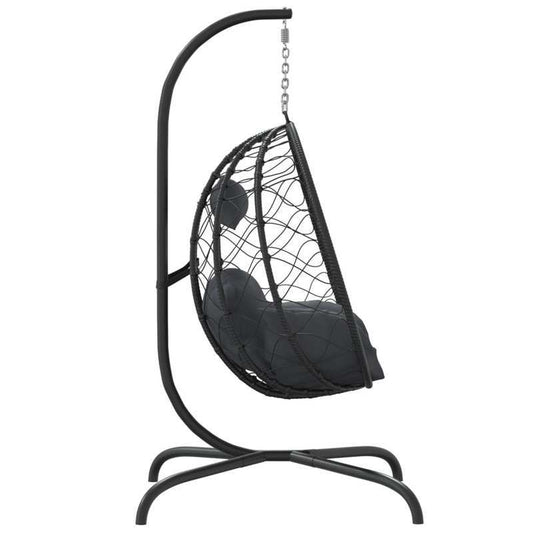 Hangstoel – Schommelstoel – Tuinstoel – Balkonstoel – Garden Swing – Modern Eivormig Design Anthraciet – Stevig Zwart Metalen Frame – Comfortabel Weerbestendig Kussen