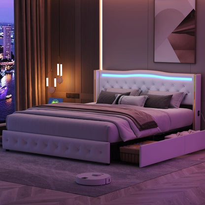 Bedkast – Tweepersoonsbed – Opbergbed – Led Bed – Ladebed – 140x200 cm – PU Leer – USB Oplaadpoorten