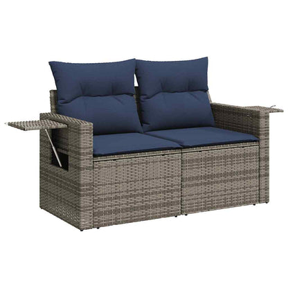 Tuinbank – Buitenbank – Balkonbank – Zitbank – Tuinmeubel – Polyrattan – Inclusief Kussens – Weerbestendig & Modulaire Opstelling – Grijs & Blauw