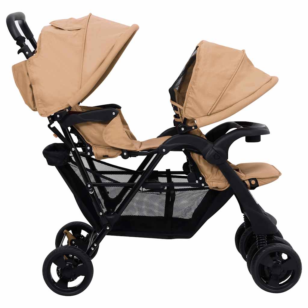 Tandem Buggy – Duo Buggy – Dubbele Kinderwagen – Tweelingwagen – Duobuggy – Stalen Frame – Verstelbare UV-Zonnekap – Opvouwbaar