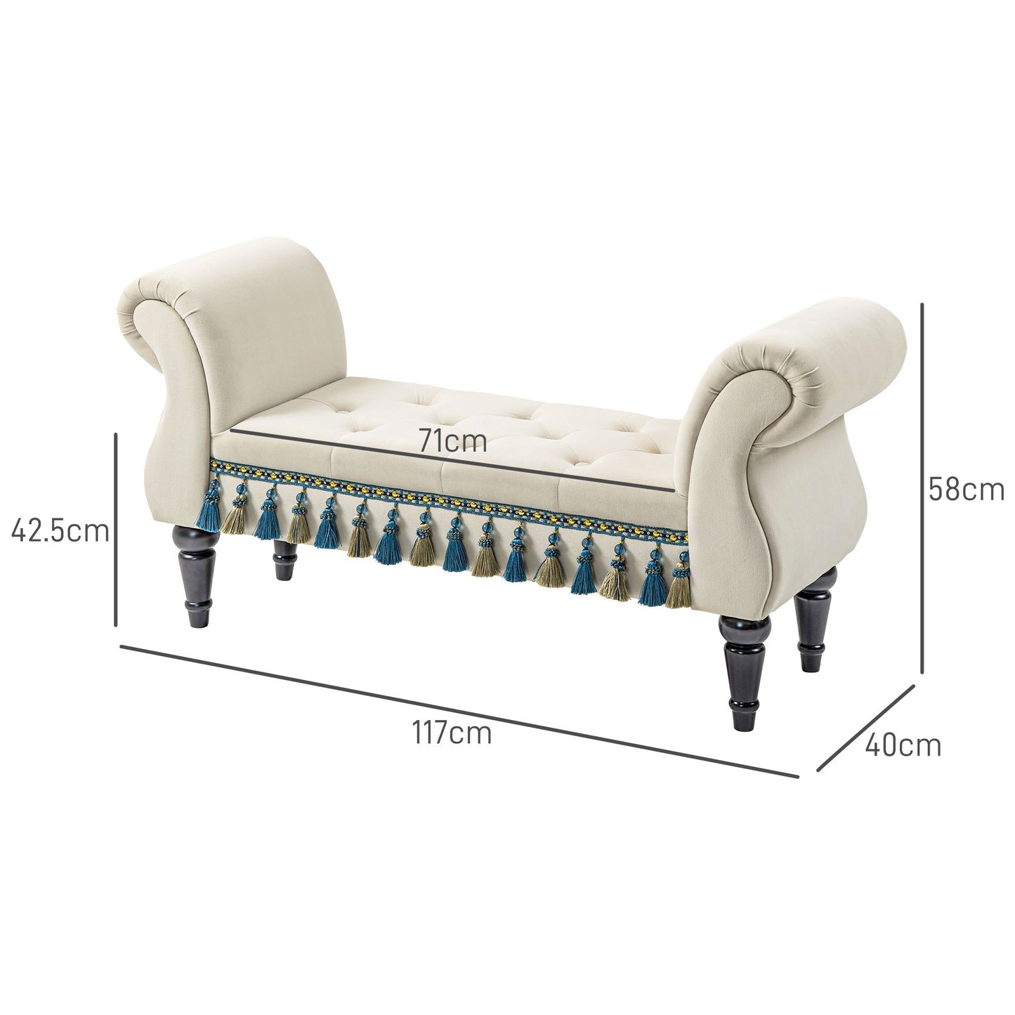 Bankje – Zitbank – Halbankje – Bench – Zitting – Gestoffeerd – Vintage Design – Max. 150 kg – 117x40x58 cm – Beige