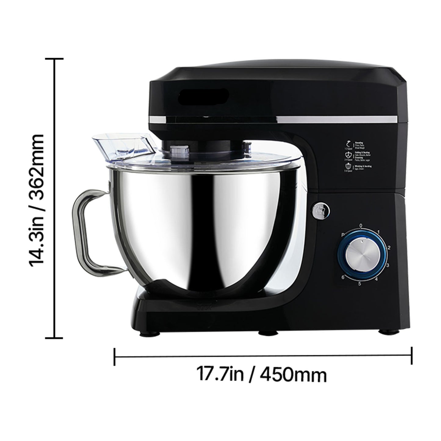 Standmixer – Keukenmixer – Deegmixer – Keukenrobot - Mengmachine – 7,8 Liter – Roestvrij Staal – 6 Snelheden