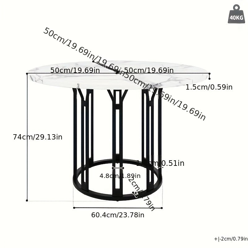 Eettafel – Dinning Table – Kitchen Table – Bistro Table – Coffe Table – Rond – Modern – Wit Marmerlook Blad – Zwarte Pedestal Voet – Ruimtebesparend – Onderhoudsvriendelijk