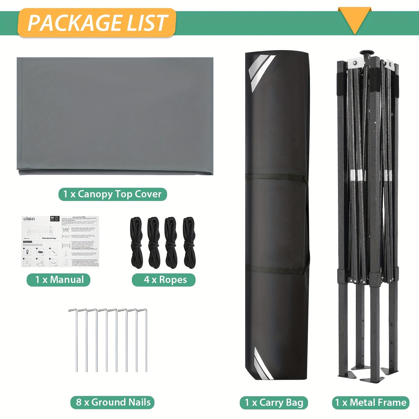 Pop-up Tent – Vouwtent – Partytent – Kampeertent – Luifel – 2×2 Meter – Verstelbare Hoogte – Lichtgewicht Stevig Frame