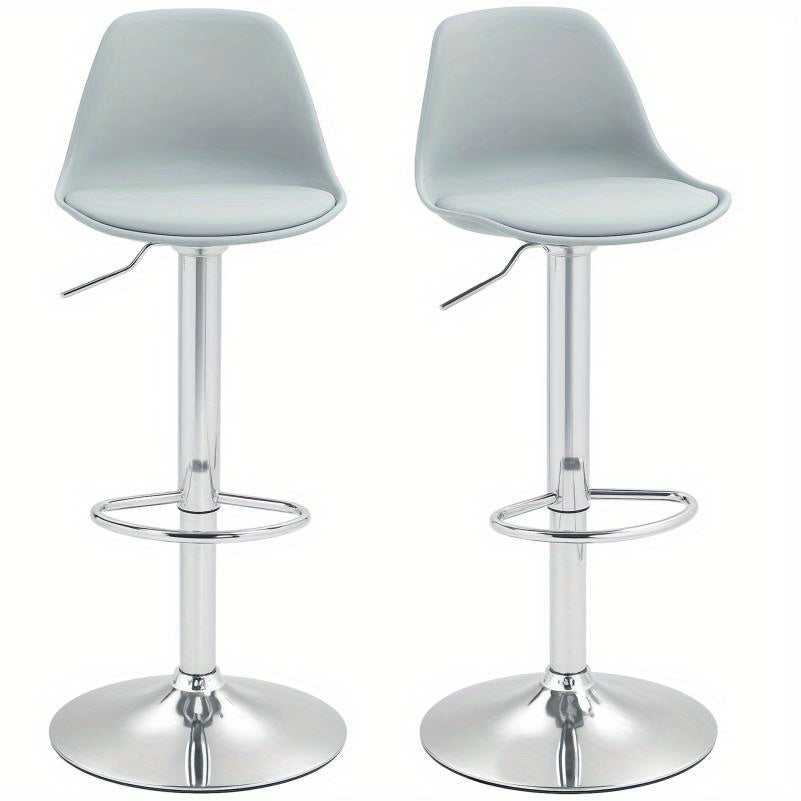 Barstoel – Barkruk – Barstoel Kruk – Keukenstoel – Barstoelen Set van 2 – Verstelbaar – 360° Draaibaar – Kunstleer – Stalen Frame – Met Rugleuning – Grijs