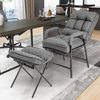 Relaxstoel – Verstelbare Lounger – Ligstoel – Fauteuil – Ergonomische Relaxfauteuil – Verstelbare Rugleuning – 100% Linnen Bekleding – Ergonomische Voetensteun – Grijs