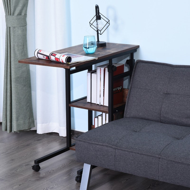HOMCOM Heavy-Duty Adjustable Height Side Table with Wheels - Extendable/Retractable End Table, Space-Saving Mobile Desk, Sturdy Metal Construction, Easy Assembly for Living Room, Home Office, Bedroom - Modern Industrial Furni
