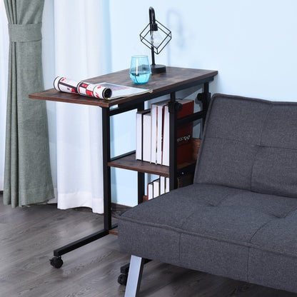 HOMCOM Heavy-Duty Adjustable Height Side Table with Wheels - Extendable/Retractable End Table, Space-Saving Mobile Desk, Sturdy Metal Construction, Easy Assembly for Living Room, Home Office, Bedroom - Modern Industrial Furni