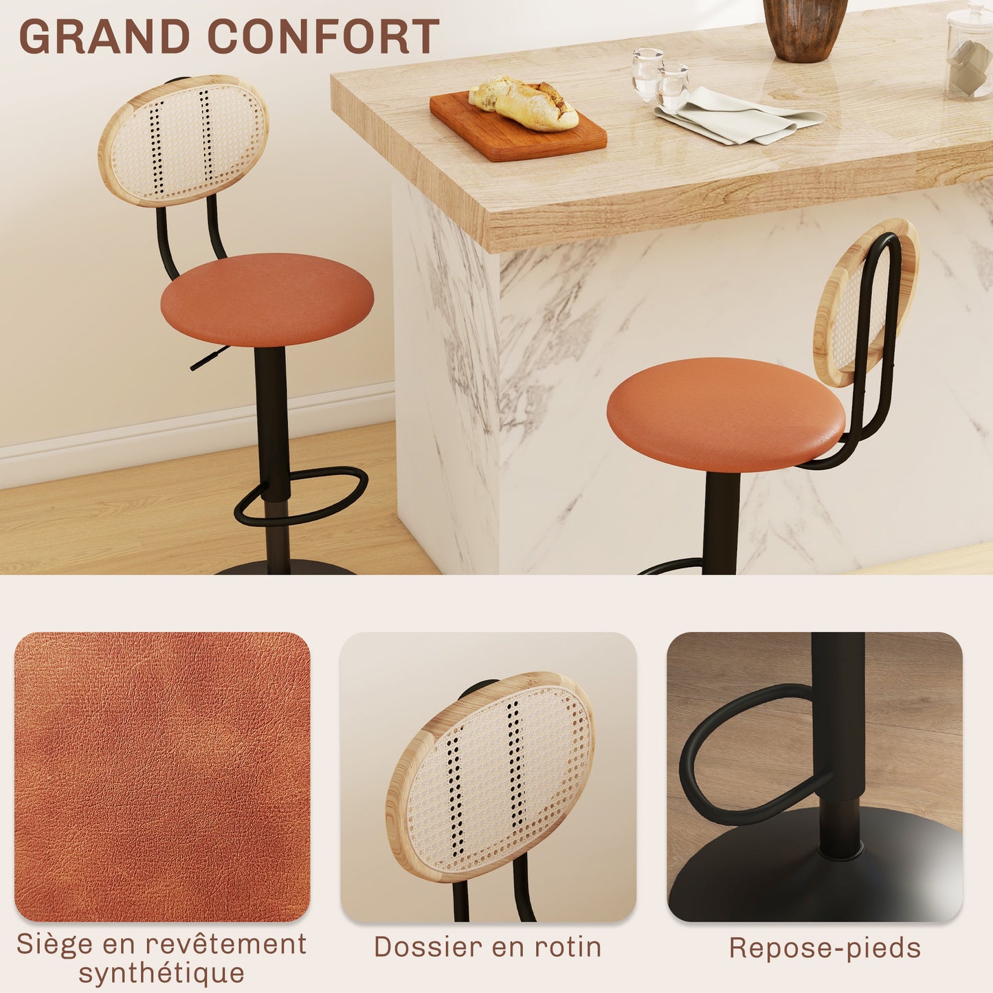 Barkrukken – Barkstoelen – Hoge Stoelen – Barstoelen – Verstelbare Barkrukken Bruin – 360° Draaibaar – Hoogte Verstelbaar 92-113,5 cm