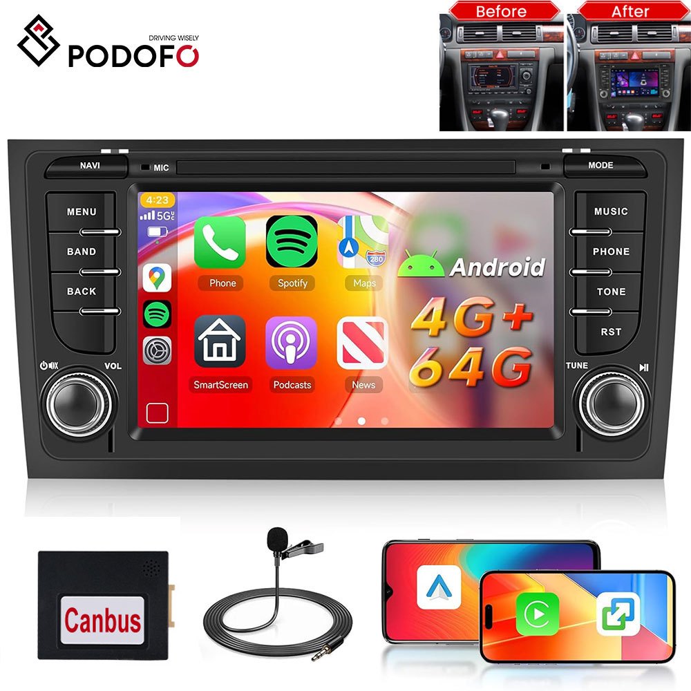 Android Autoradio – Multimedia Systeem – Inbouw Navigatie – Touchscreen Headunit – 7 Inch Scherm – 4G Wifi Verbinding – Android 15 OS – Bluetooth 5.0 – Wireless CarPlay & Android Auto