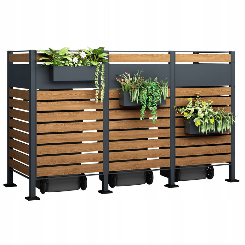 Afvalcontainerbehuizing – Containerkast – Afvalbak Opbergbox – Prullenbak Schuilplek – Afvalopslag – Voor 4 Containers 240L – Weerbestendig Kunststof – Gasveer Deksel Met Schokdempers