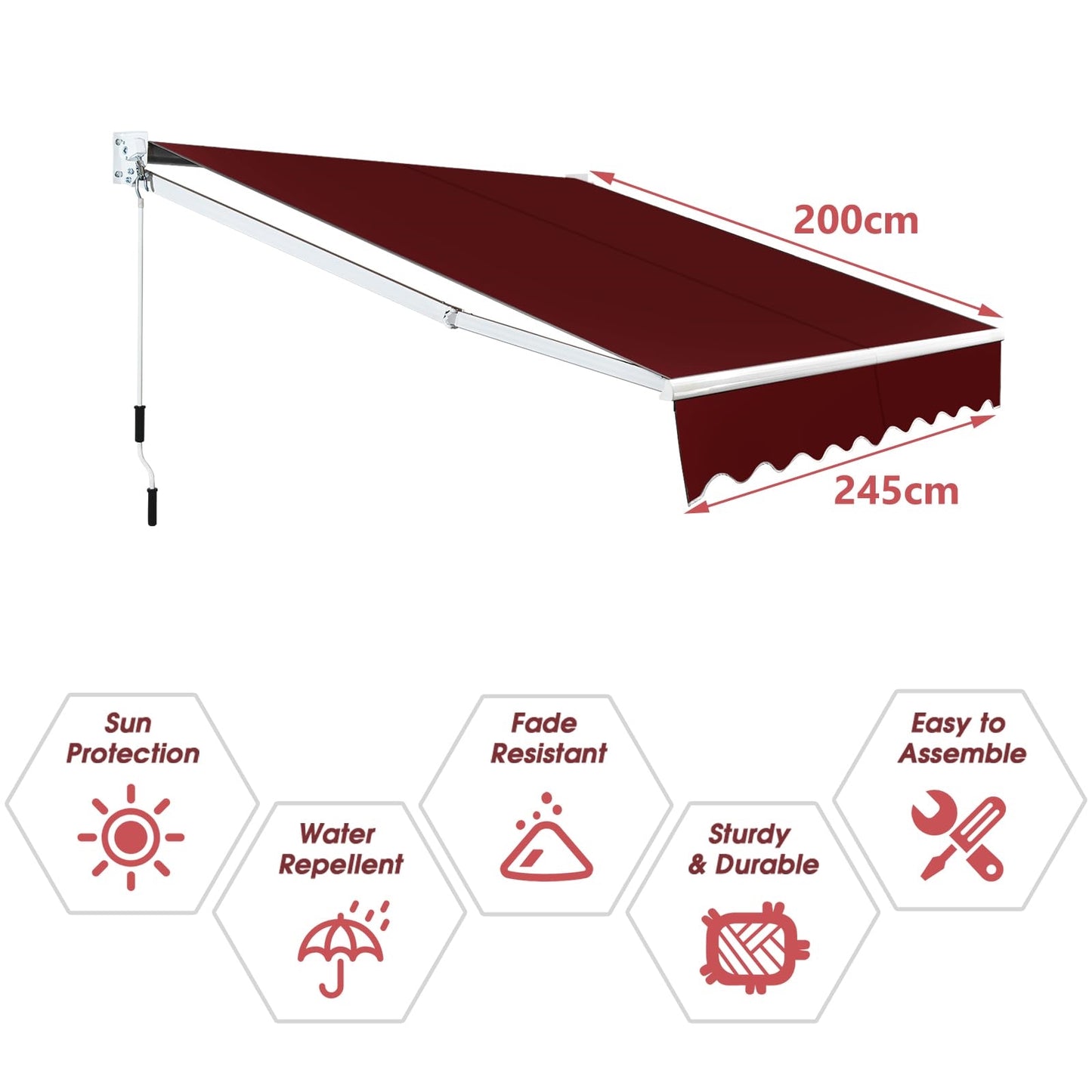 Zonnescherm – Zonwering – Uitschuifbaar Scherm – Terras Schaduw – Balkon Zonnescherm – Verstelbare Hoek 40-100° – Waterafstotend Polyester Doek & Aluminium Frame