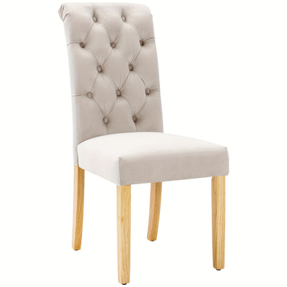 Eetkamerstoel – Stoel – Kuipstoel – Meubel – Lounge Stoel – Set Van 6 Beige Velvet Stoelen – Eikenhouten Poten – Metalen Frame