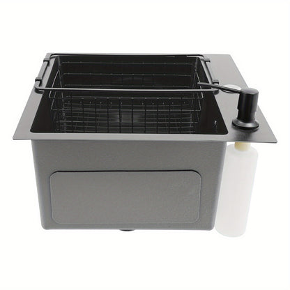 Dubbele Gootsteenbar – Keuken Organizer – Afwasrek – Zeepdispenser – Roestvrijstalen Drainer – Zwart – Compact 45x40 cm – Eenvoudige Installatie Zonder Boren