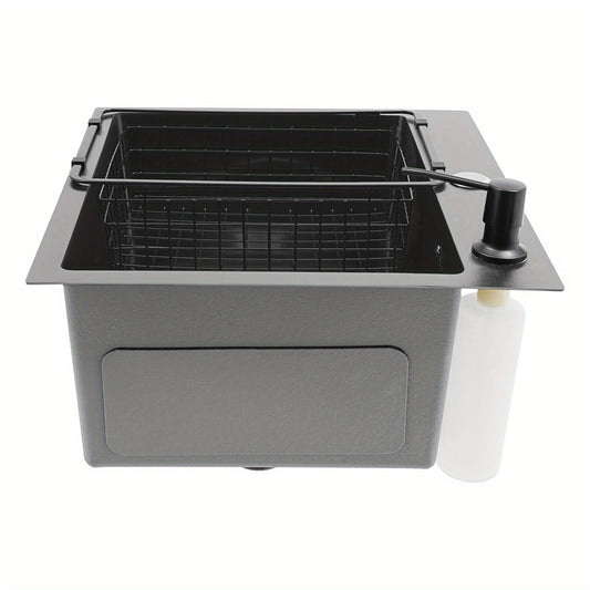 Dubbele Gootsteenbar – Keuken Organizer – Afwasrek – Zeepdispenser – Roestvrijstalen Drainer – Zwart – Compact 45x40 cm – Eenvoudige Installatie Zonder Boren