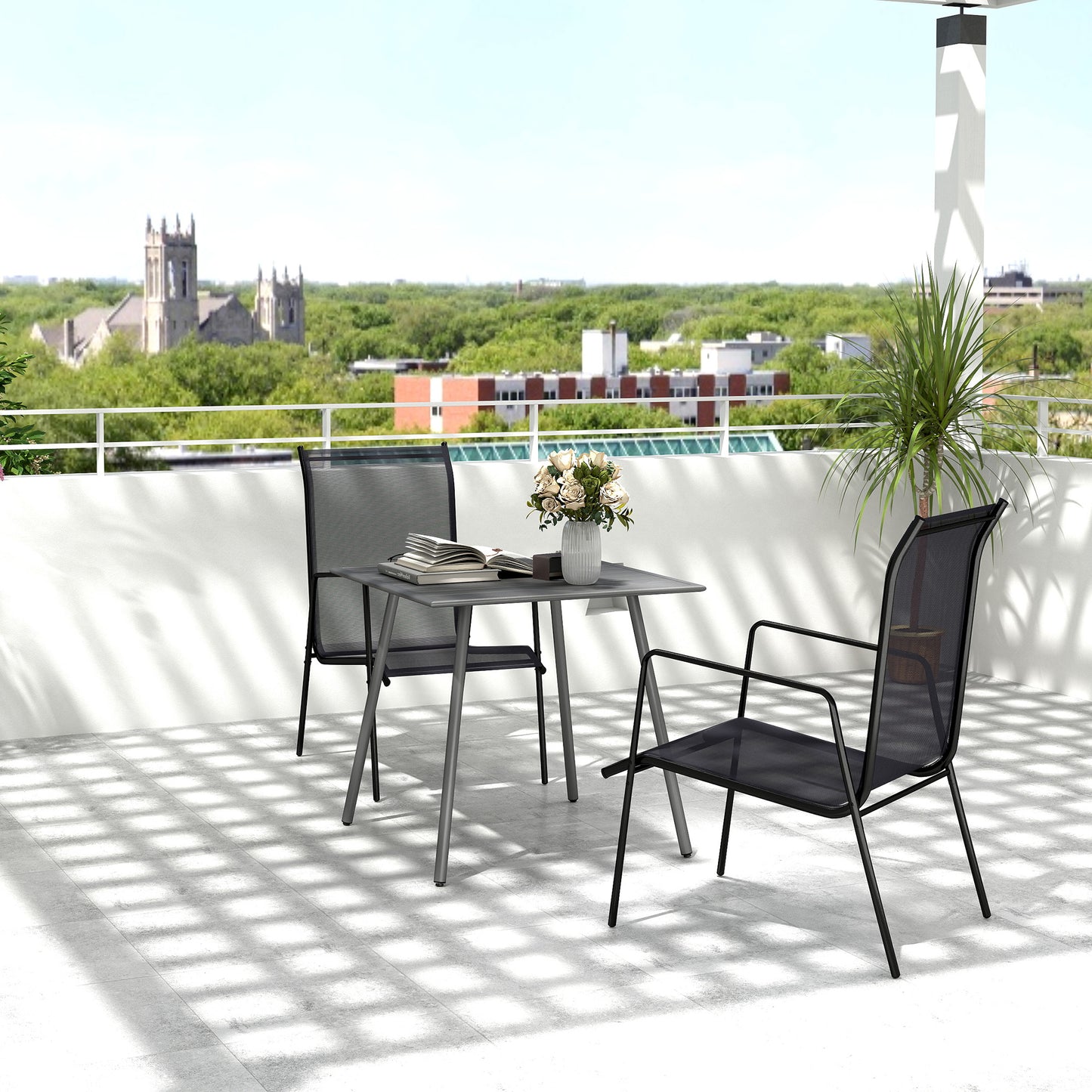 Tuinset – Tuintafel – Diningset – Bistroset – Loungeset – 6 Personen – Waterbestendig Lattenblad – Roestvrij Stalen Frame – Grijs – 150x80x74 cm