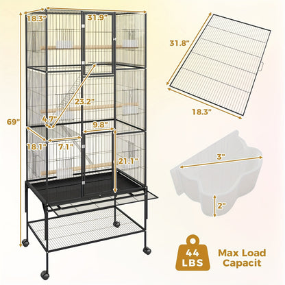 Vogelkooi – Papegaaienkooi – Vogelkooi Met Opslag – Grote Vogelkooi – Vogelverblijf – 81x35x175cm – Stijlvol Hoogrendig Ijzer – Ruim & Stevig
