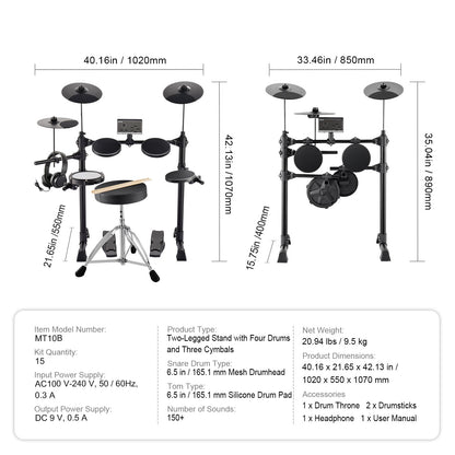 Elektronische Drumstel – Elektrische Drums – E-Drumkit – Digitale Drumset – Draagbare Drumset – 150 Geluiden – Stil Mesh Snare & Siliconen Toms