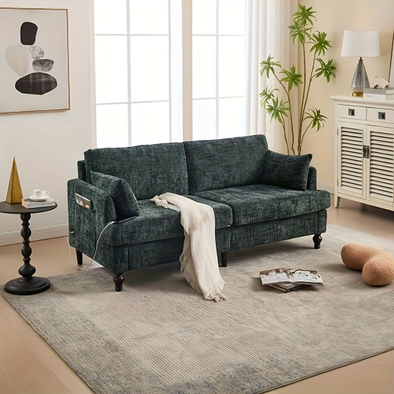 2-zits bank – tweezits sofa – loveseat – zitbank – compacte bank – groene chenille bekleding – zijopbergruimte – stevig houten frame