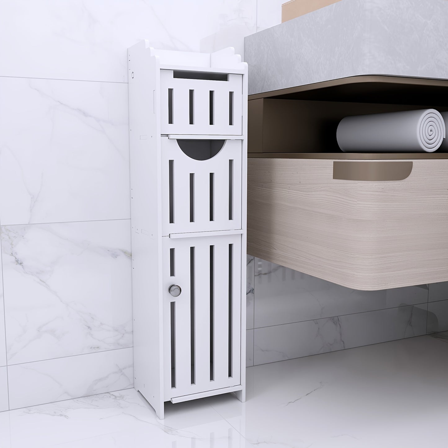Toiletrolhouder – Toiletpapierkast – WC Rolhouder – WC Papierhouder – Toiletpapierhouder – Ultra Dun PVC Design – Compact 20x18x76 cm