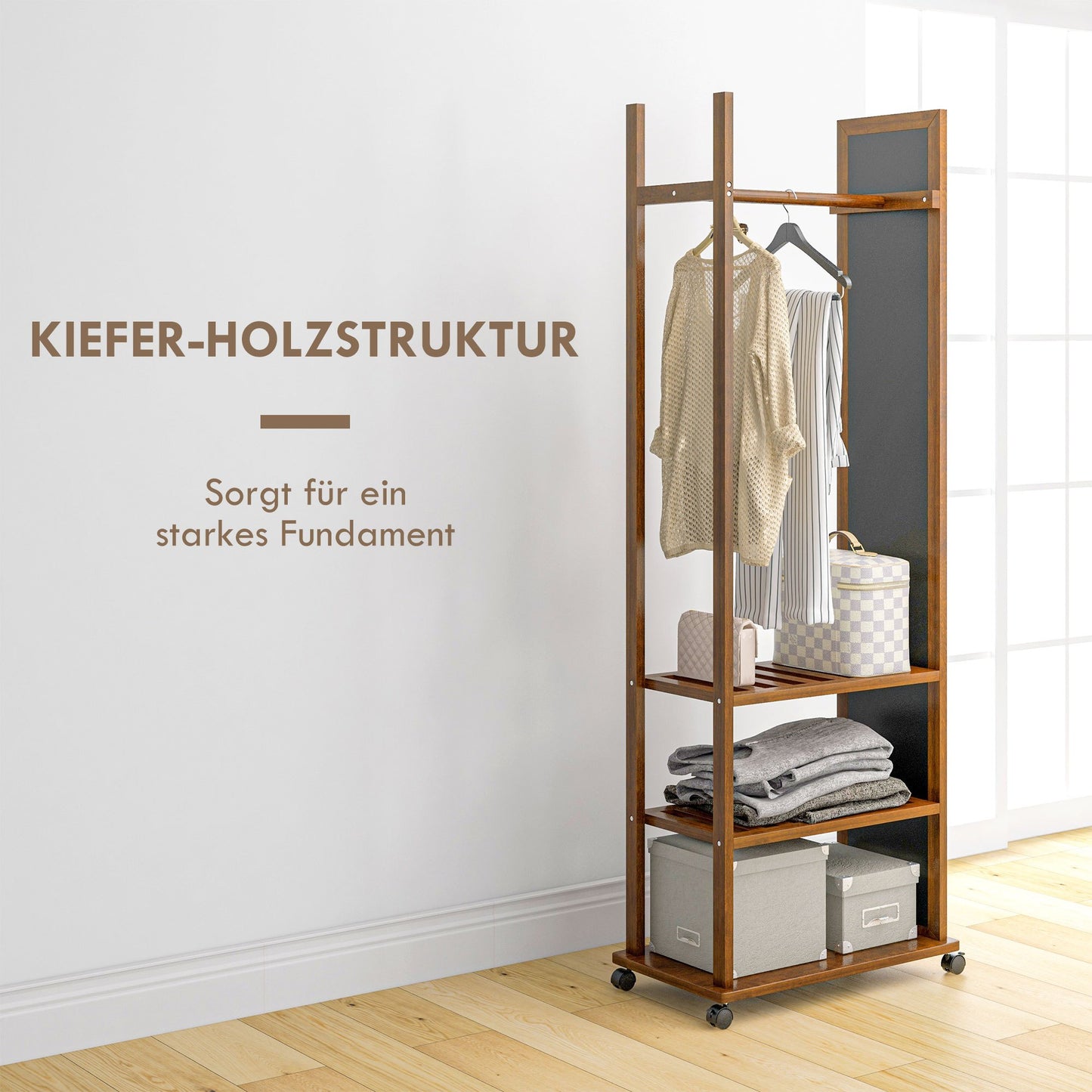 Kledingkast Met Spiegel – Spiegelkast – Garderobekast – Kleerkast – Opbergkast – Walnoot Afwerking – Volledige Lengte Spiegel – 1 Kledingrail & 3 Planken