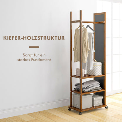 Kledingkast Met Spiegel – Spiegelkast – Garderobekast – Kleerkast – Opbergkast – Walnoot Afwerking – Volledige Lengte Spiegel – 1 Kledingrail & 3 Planken