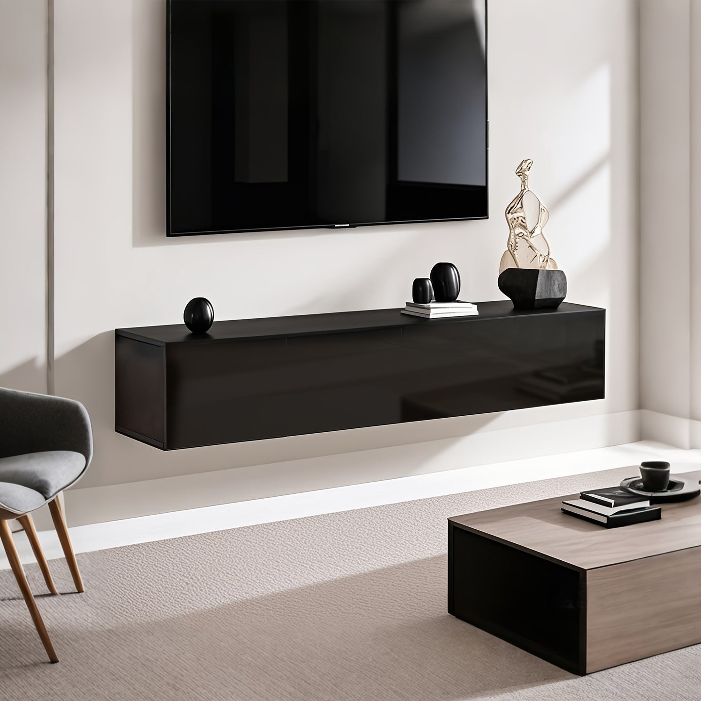 Tv Kast – TV Meubel – Lowboard – Wandmeubel – Hangend Meubel – Zwart – Metaal – 160x30,5x34 cm