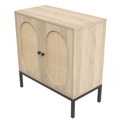 80.01cm Modern Rattan Storage Buffet Cabinet with Adjustable Shelves - -Standing Sideboard Suitable for, Dining Room, Entryway - Wood Tone Pantry Cabinet, Assembly Required