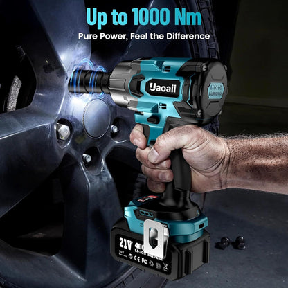Draadloze Slagmoersleutel – Slagschroevendraaier – Impact Wrench – Elektrische Moersleutel – Accu Slagmoersleutel – 1000 Nm Koppel – 4000 mAh Accu – Brushless Motor
