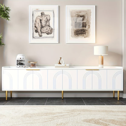 tv meubel – tv kast – tv meubelen – media meubel – dressoir – glazen deuren – goudkleurige handgrepen – volledig gemonteerd – stevige vloerstandaard