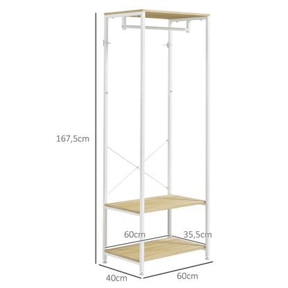 Kapstok – Schoenenrek – Jashaak – Garderoberek – Opbergmeubel – Industrieel Design – Licht Houtlook – Wit Metaal – Compact 60x40x167,5 cm – Stevig & Duurzaam