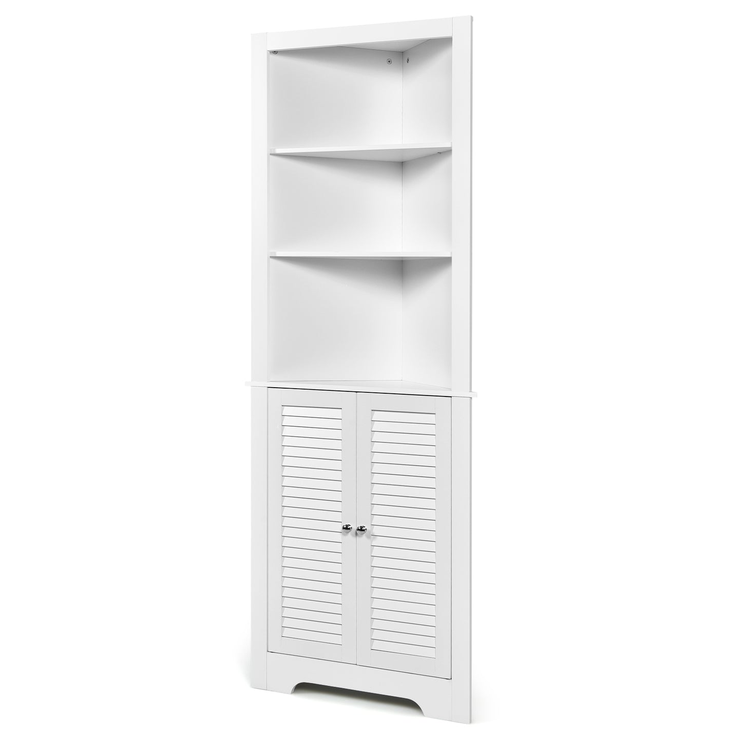 Hoekopberger Badkamer – Hoekkast – Opbergkast – Badkamerkast – Opbergmeubel – Wit MDF – 3 Open Planken – Verstelbare Plank