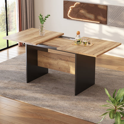 Eettafel – Keukentafel – Tafel – Uitschuiftafel – Eetkamertafel – Uitschuifbaar 140-180 cm – Voor 4-6 Personen – Natuurlijk Houtnerf Met Matzwarte Details