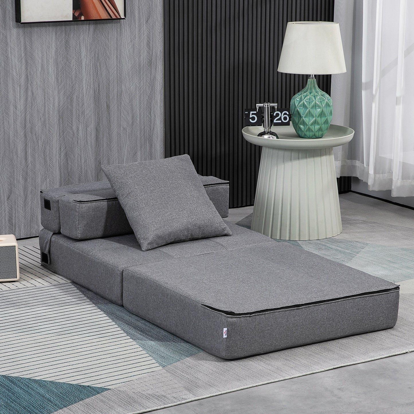 Sofa Bed – Slaapbank – Bedbank – Slaapstoel – Convertible Fauteuil – Grijs Stof – Removable Kussen – Comfortabel & Praktisch
