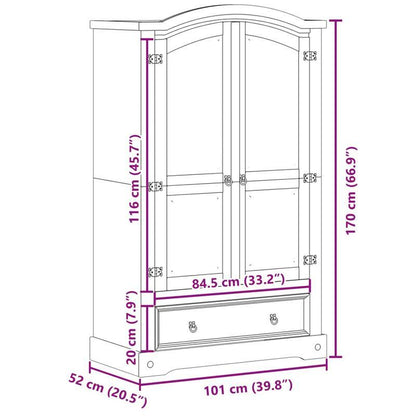 Kledingkast – Garderobekast – Linnenkast – Kledingopberger – Dressoirkast – Massief Dennenhout – Vrijstaand Ontwerp – 101x52x170 cm – Met Deuren, Lades en Haken – Duurzaam Bruin