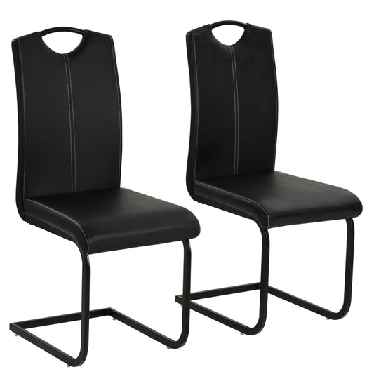 Eetkamerstoelen – Stoelen – Dining Stoelen – Kuipstoel – Zwarte Kunstleren Stoelen – Set Van 2 – Comfortabel Foam Gevoerd – Stevig Metalen Frame